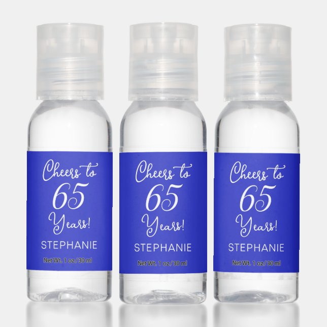 Royal Blue Cheers to 65 Years 65th Birthday Favor Hand Sanitizer (Set)