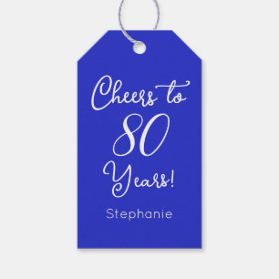 Royal Blue Cheers to 80 Years 80th Birthday Favor Gift Tags