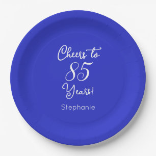 Royal Blue Cheers to 85 Years 85th Birthday Paper Plates