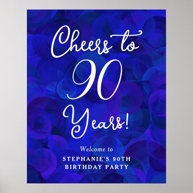 Royal Blue Cheers to 90 Years 90th Birthday Poster (Front)