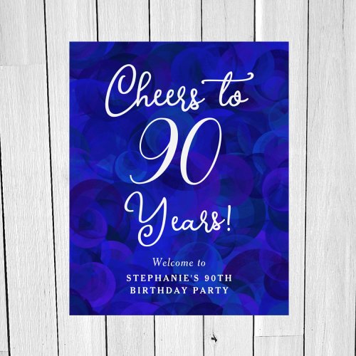 Royal Blue Cheers to 90 Years Birthday Party Sign