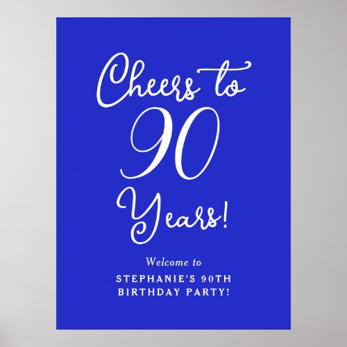 Royal Blue Cheers to 90 Years Birthday Welcome Poster