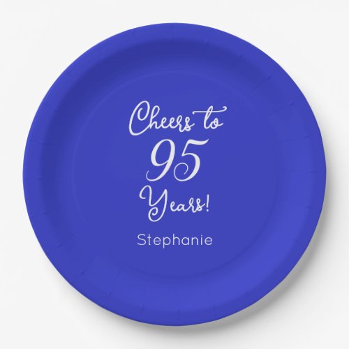 Royal Blue Cheers to 95 Years 95th Birthday Paper Plates