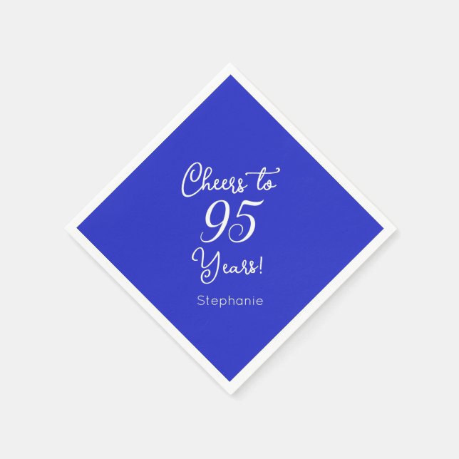 Royal Blue Cheers to 95 Years 95th Birthday Party Napkins (Corner)