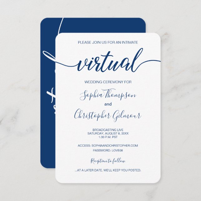 Royal Blue Chic Custom VIRTUAL Wedding Invitation (Front/Back)