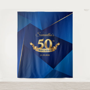 Royal blue chic modern 50th birthday backdrop