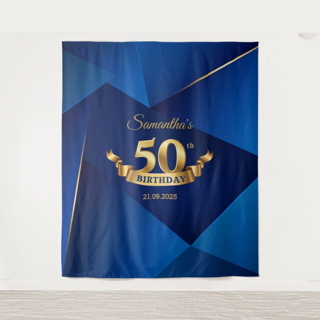 Royal blue chic modern 50th birthday backdrop (Front)