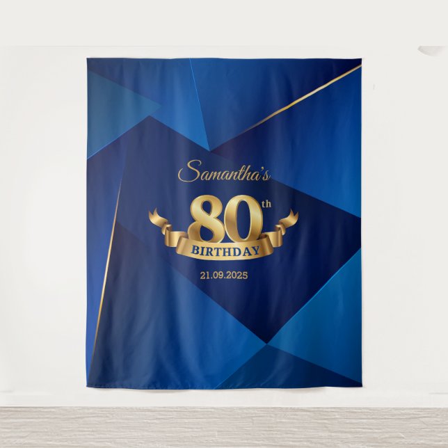 Royal blue chic modern 80th birthday backdrop (Front)