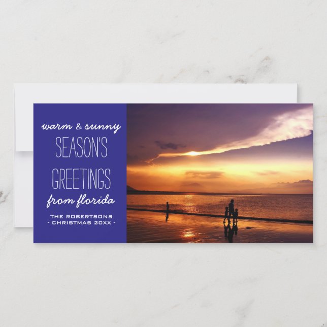 Royal Blue Christmas Greetings from the Beach Holiday Card (Front)