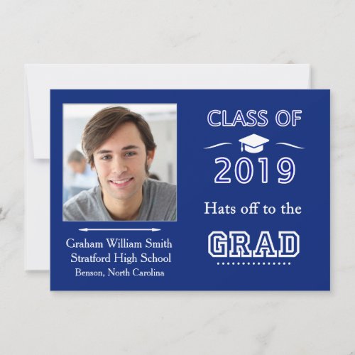 Royal blue class of 2019 Graduation Party Photo Invitation