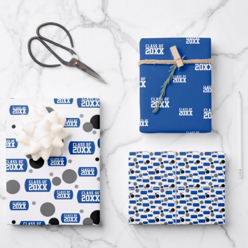 Royal Blue Class Of Dog Tag and Dots Pattern Wrapping Paper Sheets
