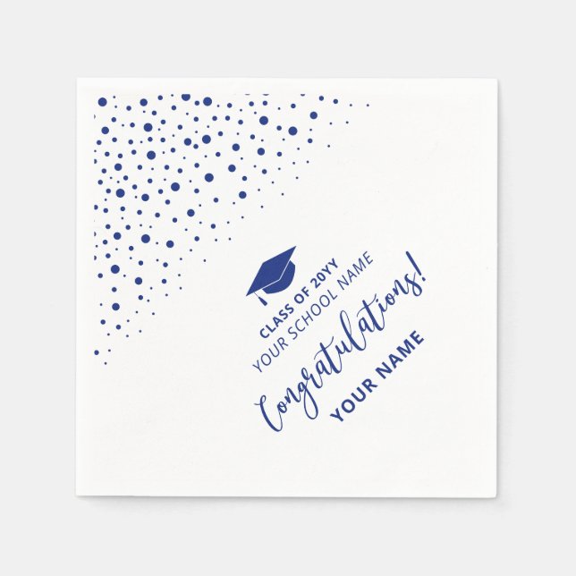Royal Blue Class of School Graduation Party Napkins (Front)