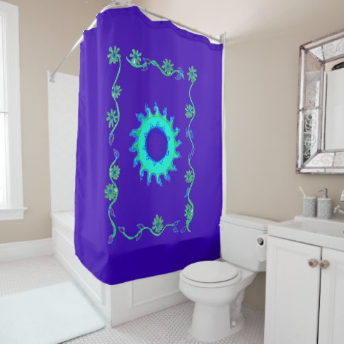 Royal blue classic floral pattern design shower curtain