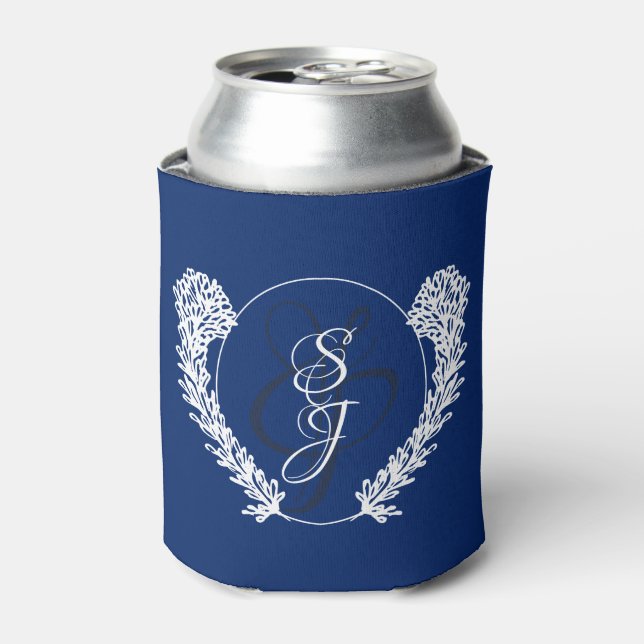 Royal Blue Classic Monogram  Can Cooler (Can Front)