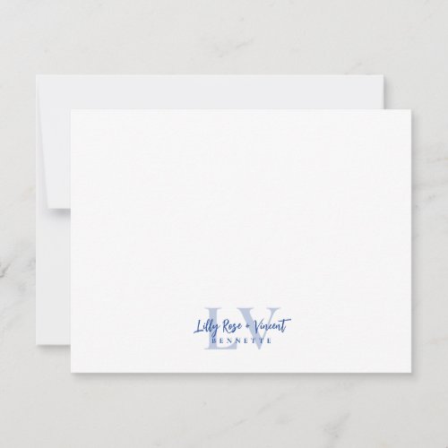 Royal Blue Classic Monogram Couple Custom Wedding Note Card