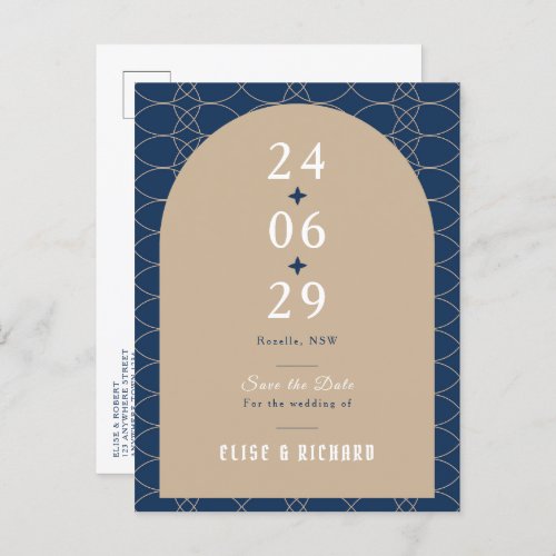 Royal Blue Classic Retro Save the Date Invitation Postcard