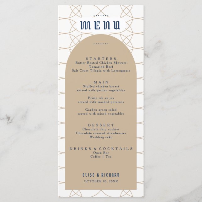 Royal Blue Classic Retro Wedding Menu (Front)