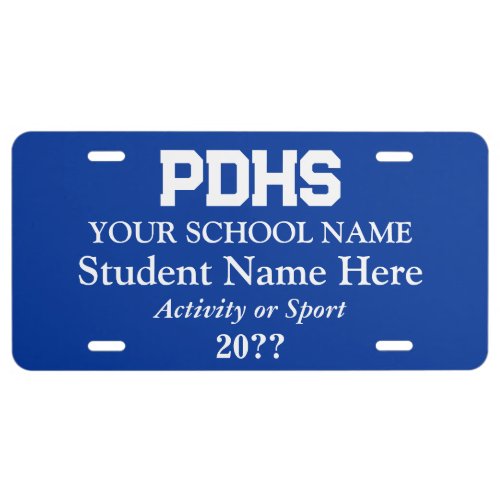 Royal Blue College or High School Student License Plate