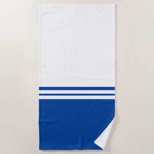 Royal Blue Color Block White Stripes Background Beach Towel