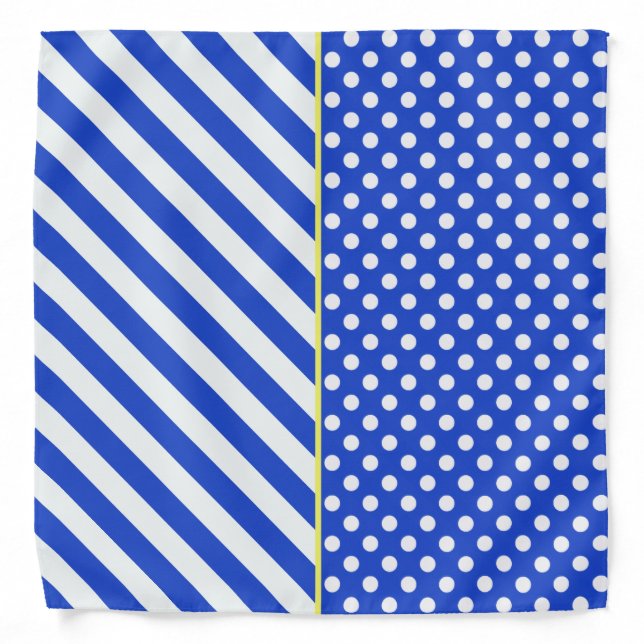Royal Blue Combination Polka Dots And Stripes Bandana (Front)