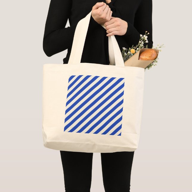 Royal Blue Combination Stripes by Shirley Taylor  Large Tote Bag (Front (Product))
