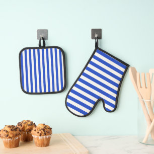 Royal Blue Combination Stripes by Shirley Taylor Oven Mitt & Pot Holder Set