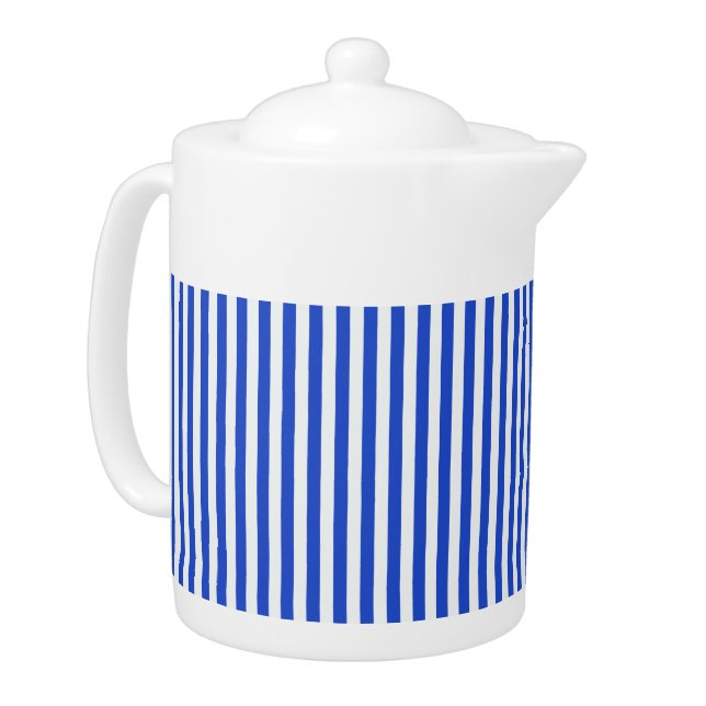 Royal Blue Combination Stripes by Shirley Taylor Teapot (Left)