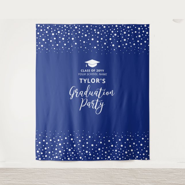 Royal Blue Confetti | Graduation Party Backdrop (Front)