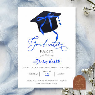 Royal Blue Coquette Graduation Invitation, Invitation