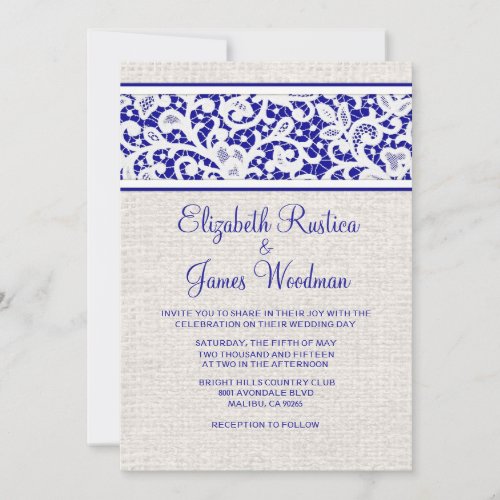 Royal Blue Country Burlap Linen Wedding Invitation
