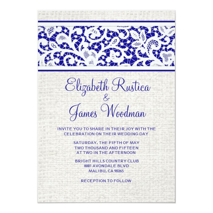 Royal Blue Country Burlap Linen Wedding Invitation | Zazzle