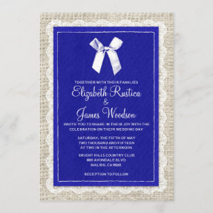 Royal Blue Country Burlap Wedding Invitations