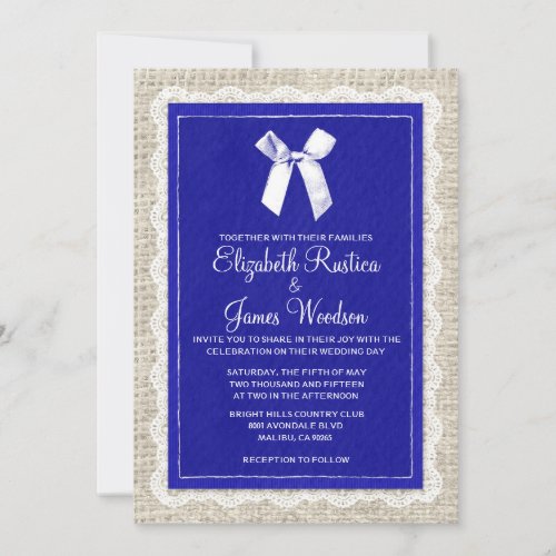 Royal Blue Country Burlap Wedding Invitations