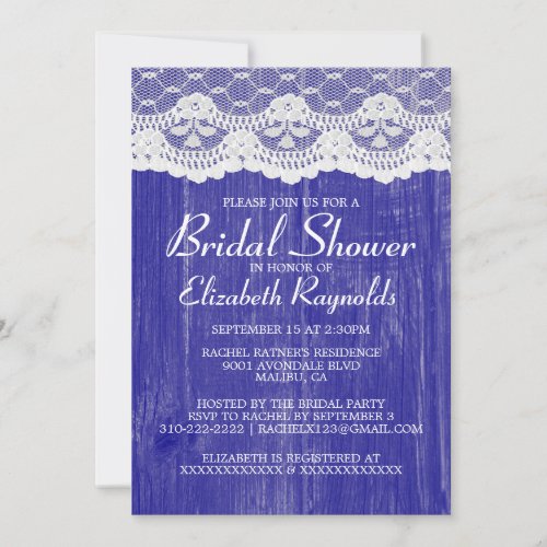 Royal Blue Country Lace Bridal Shower Invitations