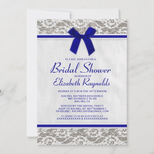 Royal Blue Country Lace Bridal Shower Invitations