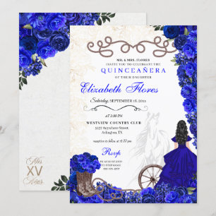 Royal Blue Cowgirl Ranchero Western Quinceanera Invitation