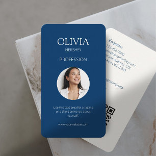 Royal Blue & Creamy Ivory Photo Social QR Code Business Card