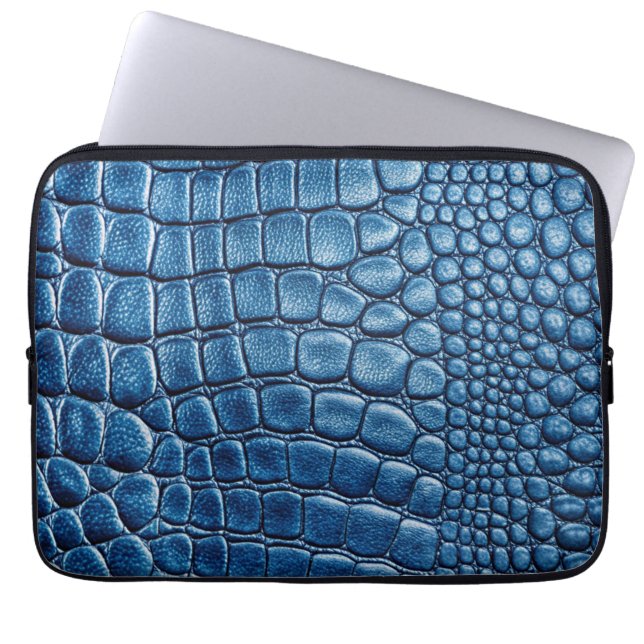Royal Blue Crocodile Alligator Faux Leather Print Laptop Sleeve (Front)