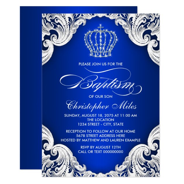 Royal Blue Crown Boy Baptism Invitation