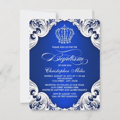 Royal Blue Crown Boy Baptism Invitation