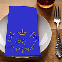 Royal Blue Crown Crest Monogrammed Cloth Napkin