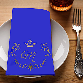 Royal Blue Crown Crest Monogrammed Cloth Napkin by DizzyDebbie at Zazzle
