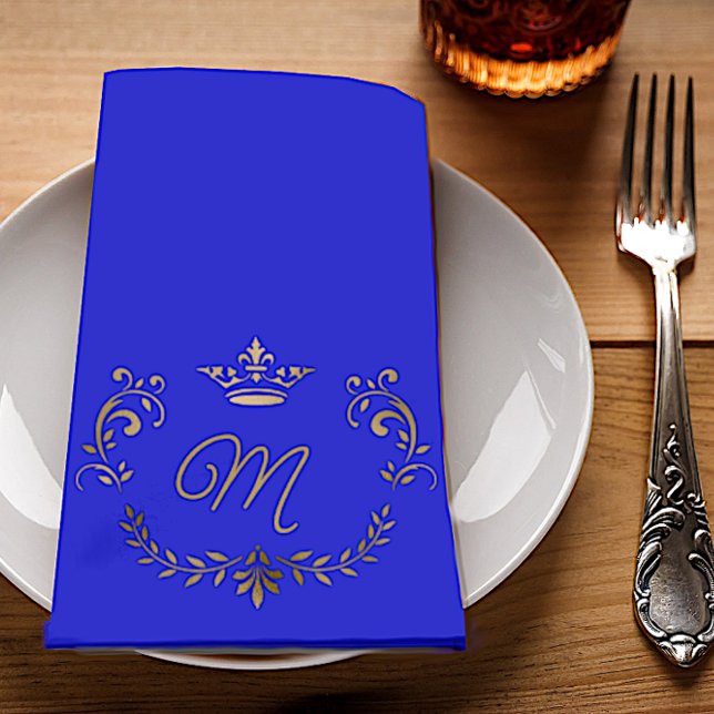 Royal Blue Crown Crest Monogrammed Cloth Napkin (Creator Uploaded)