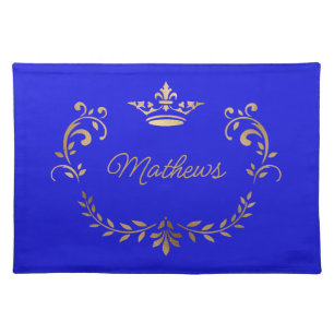 Royal Blue Crown Crest Personalized Cloth Placemat