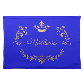 Royal Blue Crown Crest Personalized Cloth Placemat