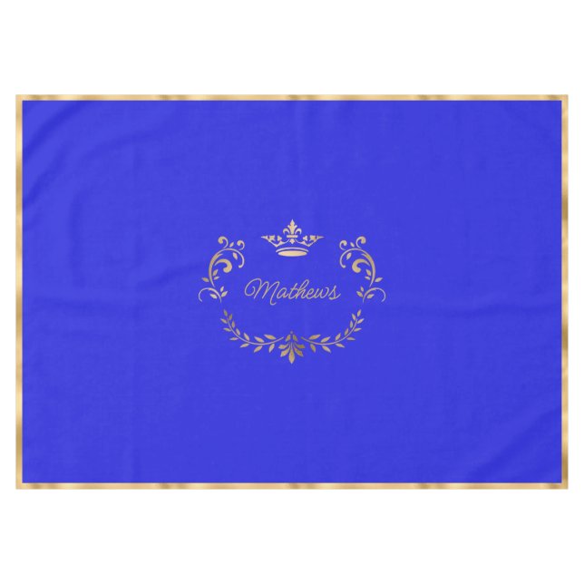 Royal Blue Crown Crest Personalized  Tablecloth (Front (Horizontal))