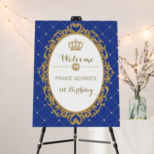 Royal Blue Crown Prince Birthday Party Welcome Foam Board