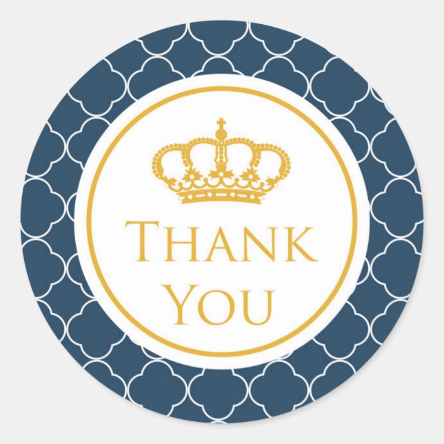 Royal Blue Crown Thank You Sticker (Front)
