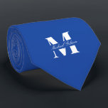 Royal Blue | Custom Monogram Wedding Groomsmen  Neck Tie<br><div class="desc">Elevate your wedding day or special occasion look with this Elegant Monogram and Custom Name Neck Tie. This is the ultimate accessory for the groom and his entire wedding party, offering a stylish and sophisticated way to ensure everyone's look is coordinated and personal. Featuring a bold, classic white monogram initial...</div>