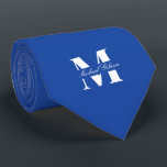 Royal Blue | Custom Monogram Wedding Groomsmen  Neck Tie<br><div class="desc">Elevate your wedding day or special occasion look with this Elegant Monogram and Custom Name Neck Tie. This is the ultimate accessory for the groom and his entire wedding party, offering a stylish and sophisticated way to ensure everyone's look is coordinated and personal. Featuring a bold, classic white monogram initial...</div>